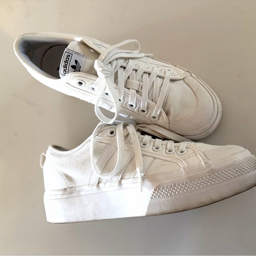 ADIDAS•white Nizza canvas platform lace up sneakers 10 - Picture 2 of 10